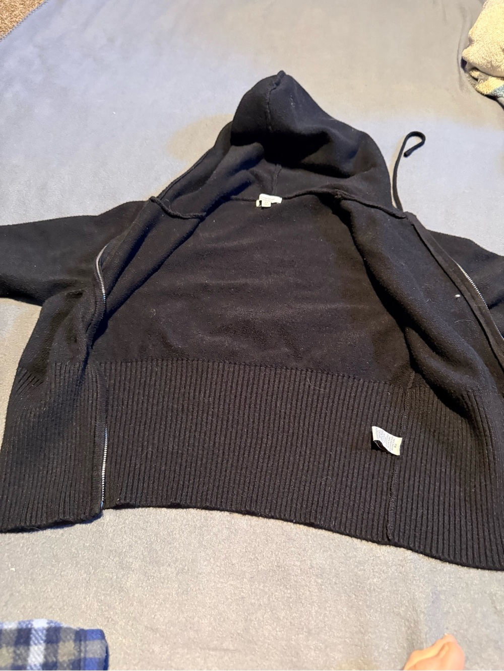 Essentials Black Zip-Up Hooded Cardigan
